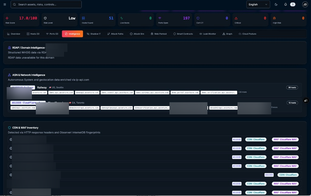 Observeri EASM domain and ASN intelligence enrichment view